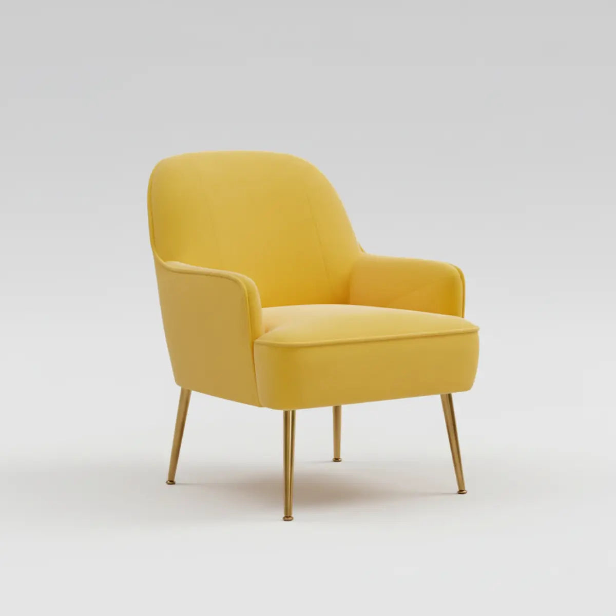 Yellow armchair with gold legs on a white background